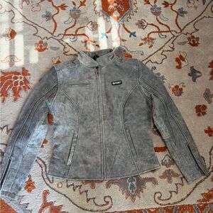 Gray Suede-Look Zip Front Jacket